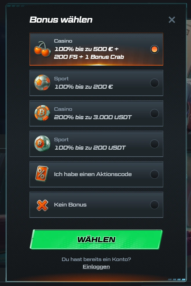 Spinational Casino Bonus Auswahl mit Casino und Sport Willkommensbonus sowie Freispiele und Krypto Bonus