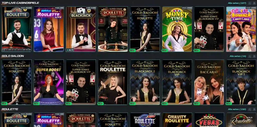Spinational Casino Live Casino Spiele mit Roulette Blackjack Baccarat und verschiedenen Live Dealern