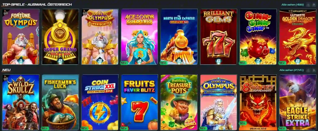 Spinational Casino Slot Spiele Auswahl mit beliebten Slots neuen Spielen und verschiedenen Themen Spielautomaten